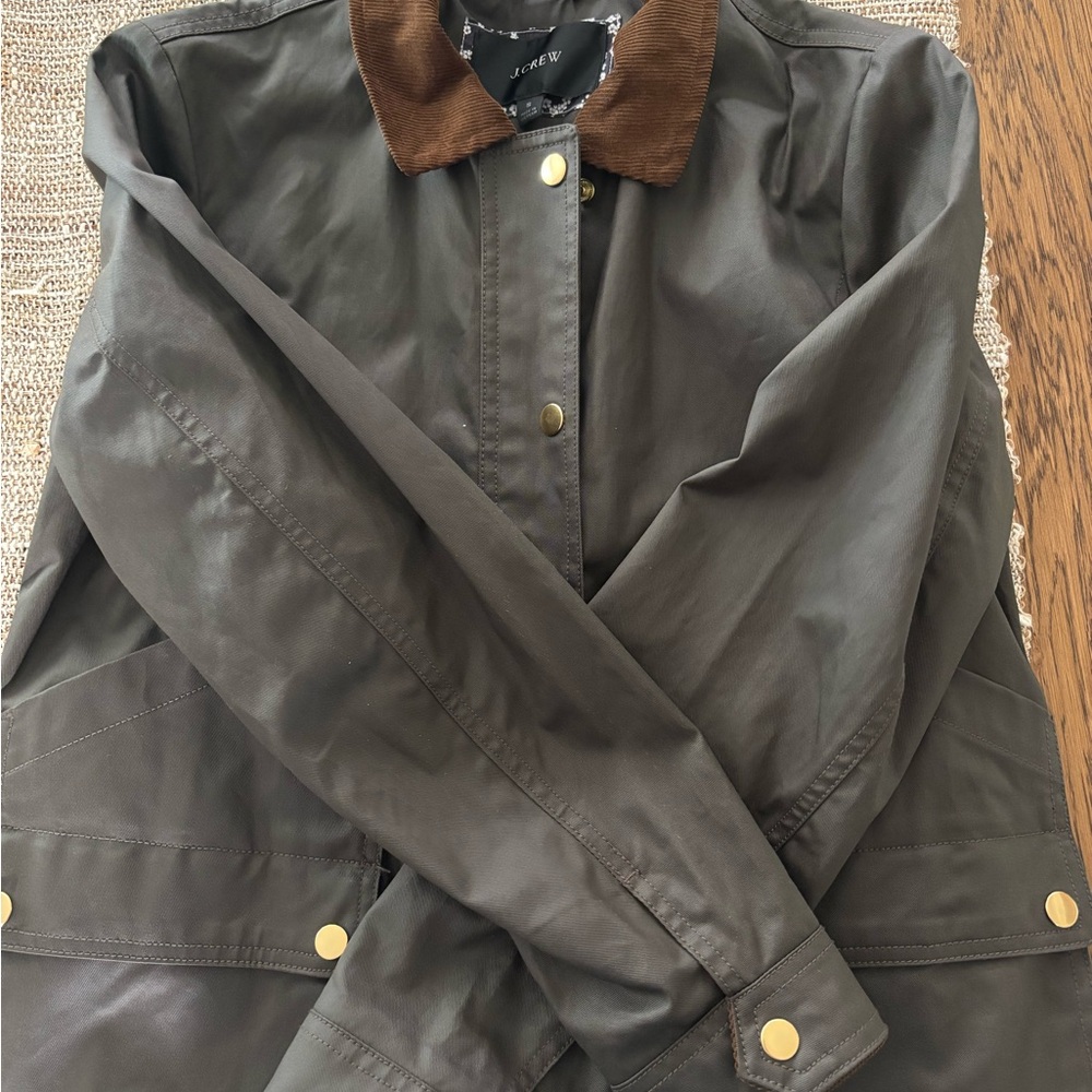 J Crew Barn Jacket with Liberty Floral Print Olive Green Small Like New - Picture 2 of 14